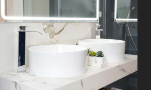 Custom bathroom vanity top made from natural stone for an elegant bathroom